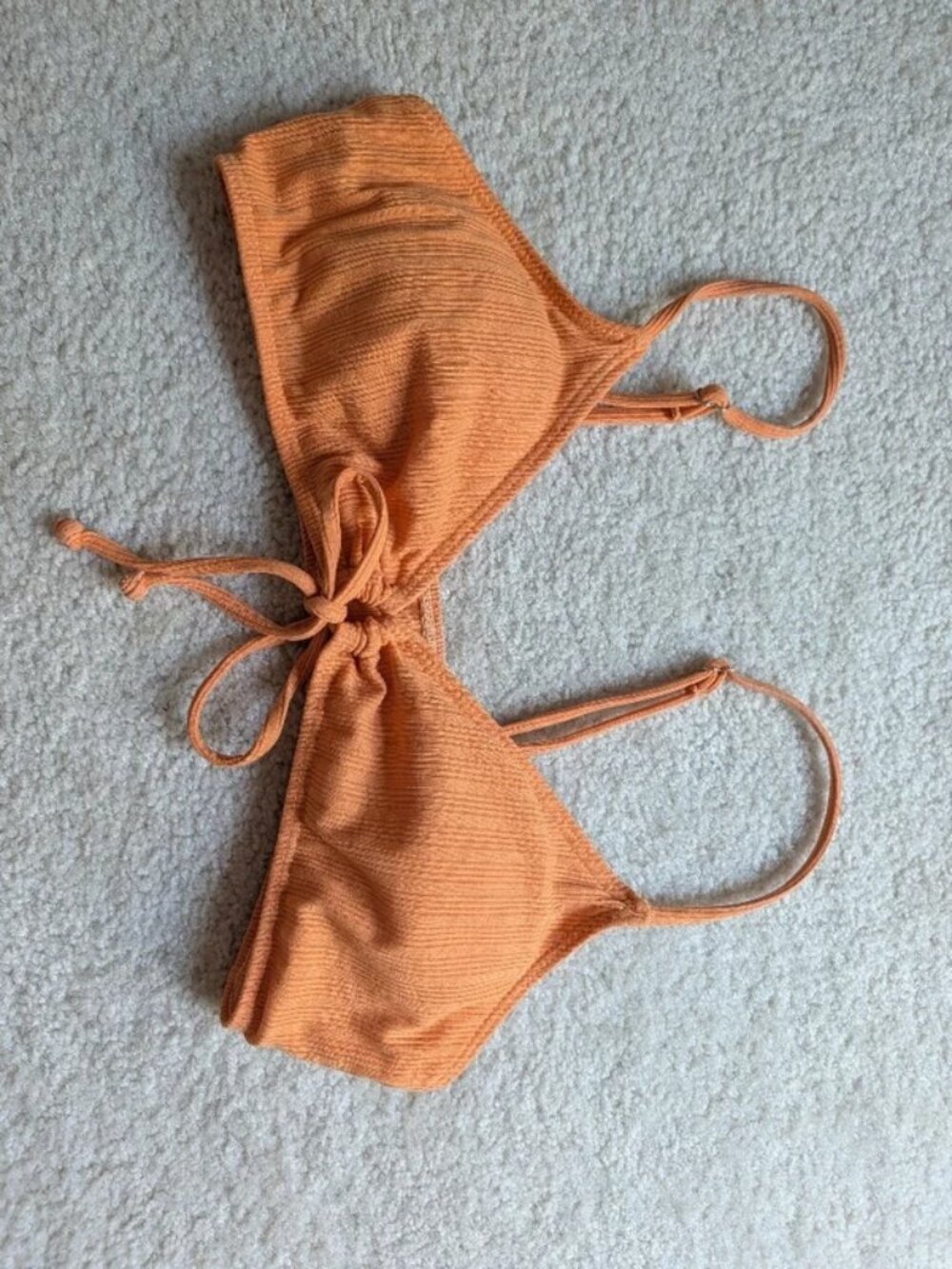 shein ribbed tie front bikini swim adjustable padded orange bandeau top